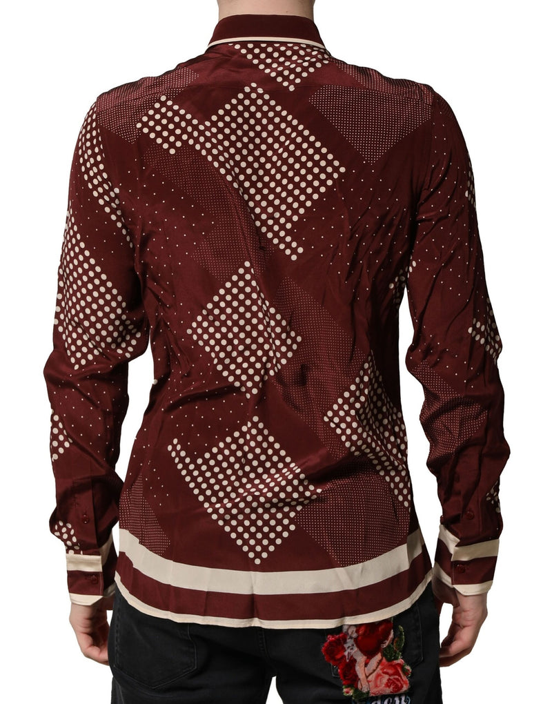 Camisa casual de seda bordô com bolinhas e mangas compridas Dolce & Gabbana