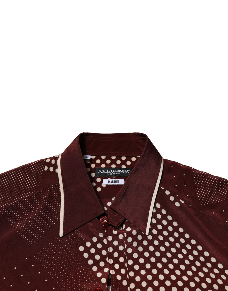 Camisa casual de seda bordô com bolinhas e mangas compridas Dolce & Gabbana