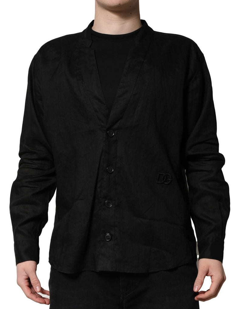 Chemise décontractée pour homme à manches longues en lin noir Dolce & Gabbana