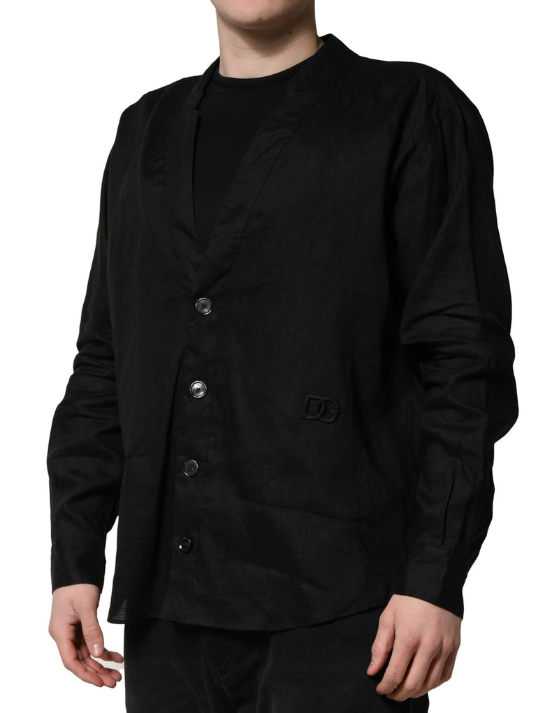 Chemise décontractée pour homme à manches longues en lin noir Dolce & Gabbana