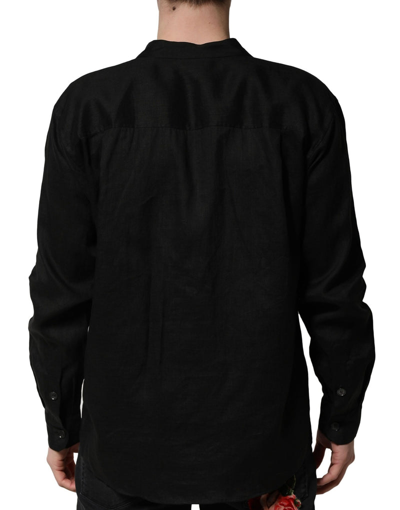 Chemise décontractée pour homme à manches longues en lin noir Dolce & Gabbana