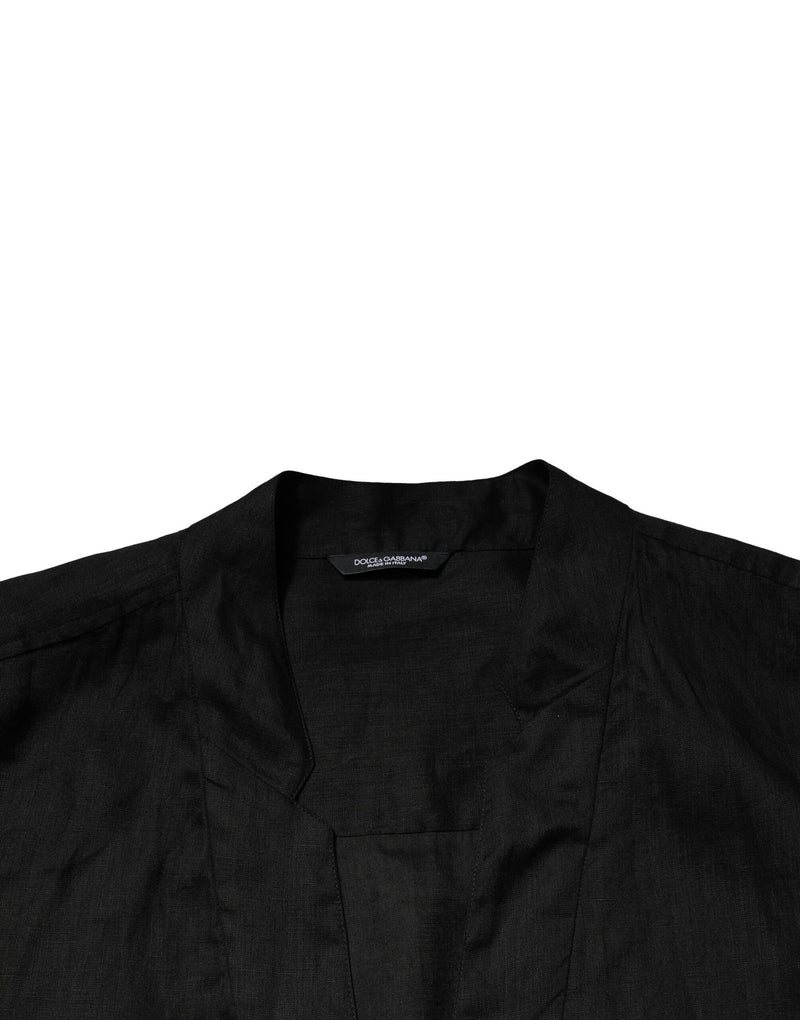 Chemise décontractée pour homme à manches longues en lin noir Dolce & Gabbana