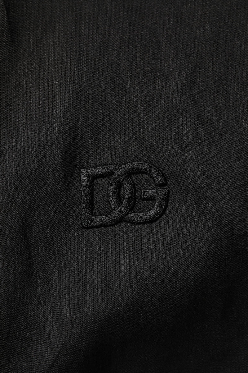 Chemise décontractée pour homme à manches longues en lin noir Dolce & Gabbana