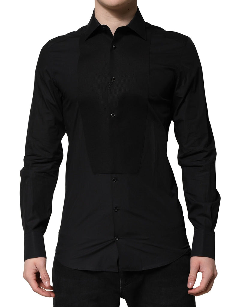Dolce & Gabbana Camicia elegante formale a maniche lunghe nera e oro