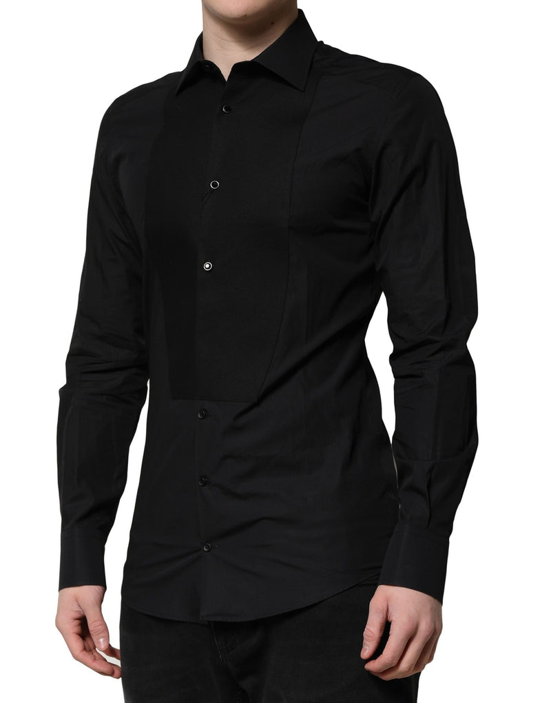 Dolce & Gabbana Camicia elegante formale a maniche lunghe nera e oro