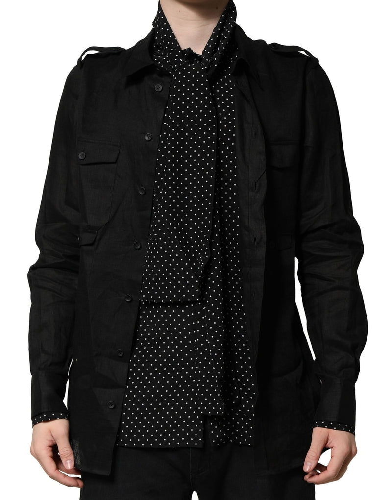Chemise décontractée Dolce & Gabbana noire à col à pois et à nouer