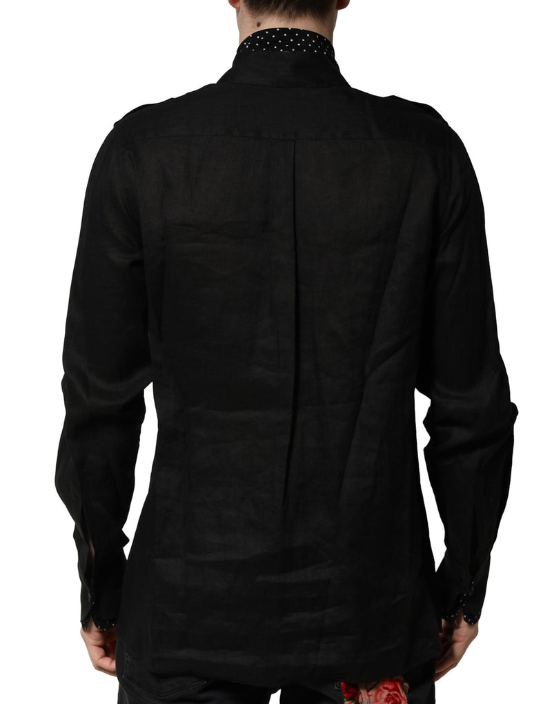 Chemise décontractée Dolce & Gabbana noire à col à pois et à nouer