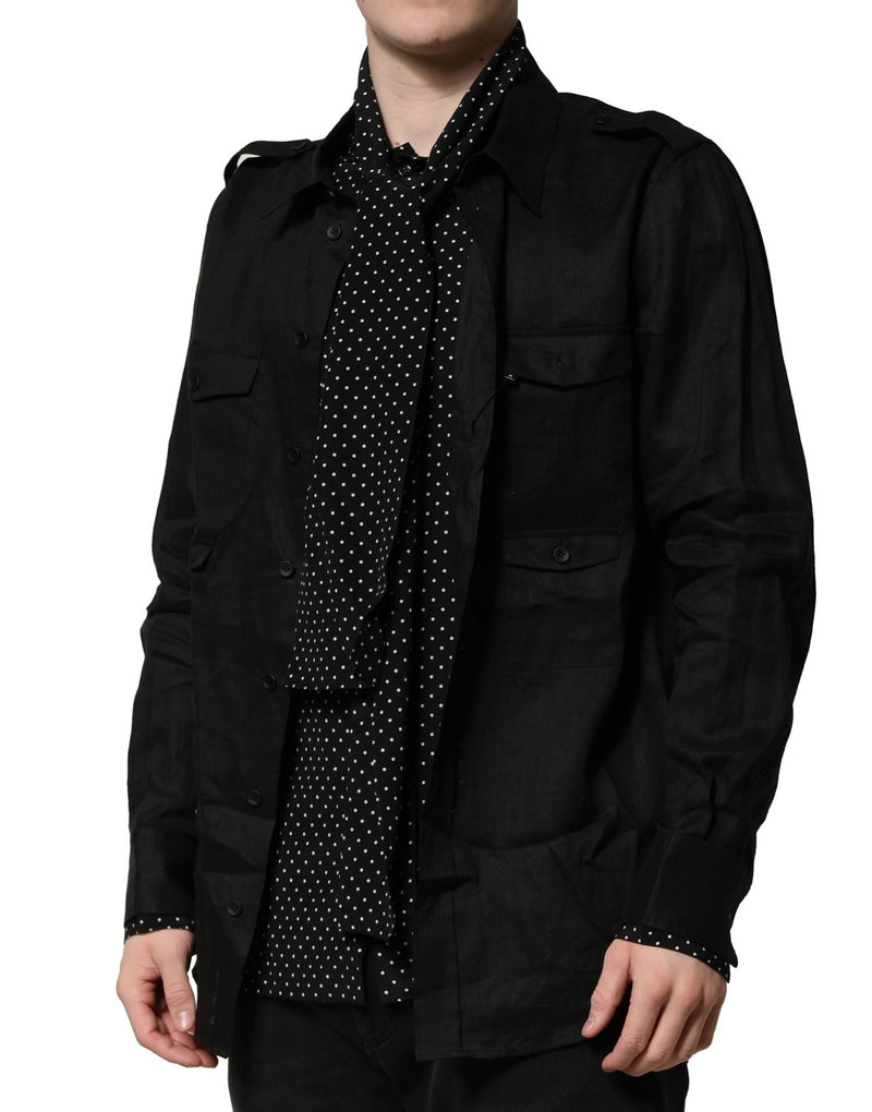 Chemise décontractée Dolce & Gabbana noire à col à pois et à nouer