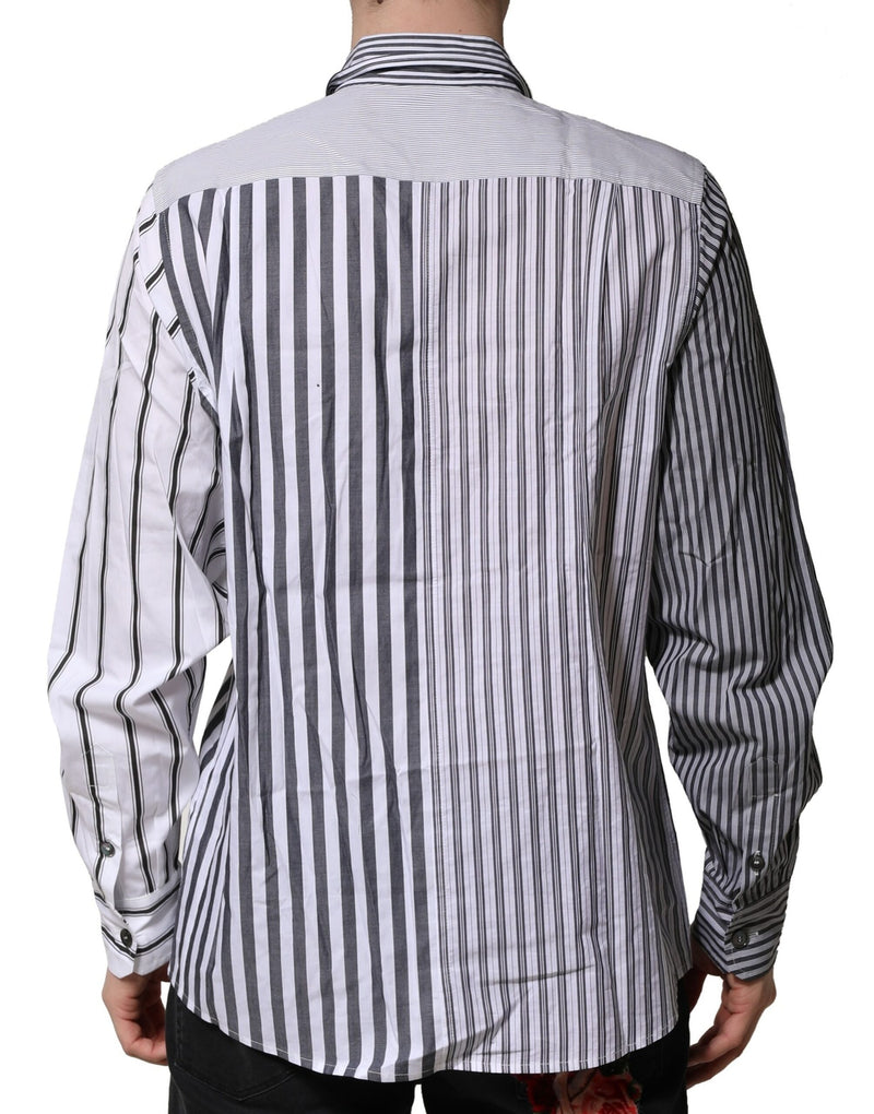 Camicia casual da uomo in cotone bianco e grigio a righe Dolce & Gabbana