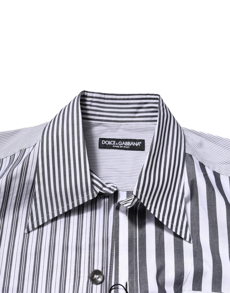 Camicia casual da uomo in cotone bianco e grigio a righe Dolce & Gabbana
