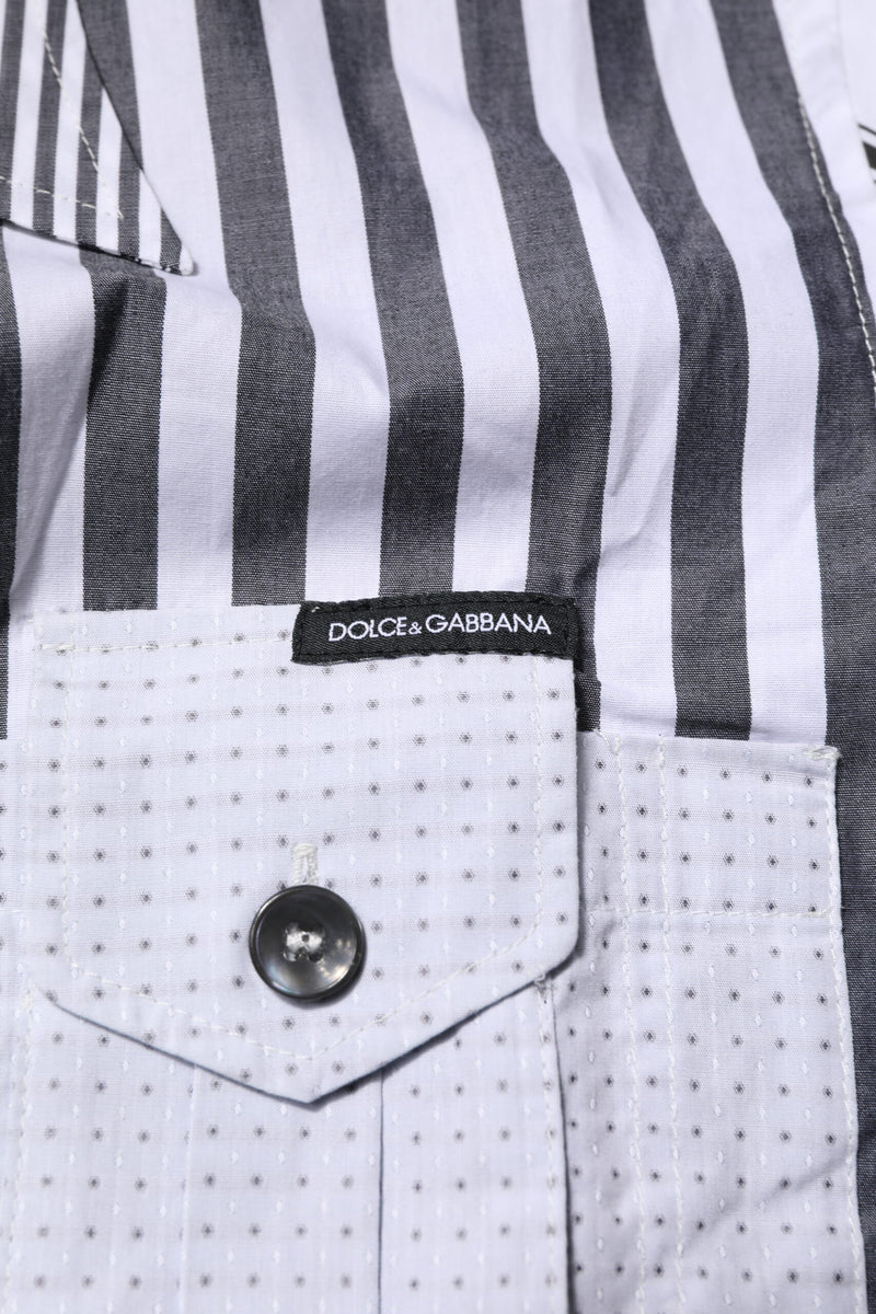 Camicia casual da uomo in cotone bianco e grigio a righe Dolce & Gabbana