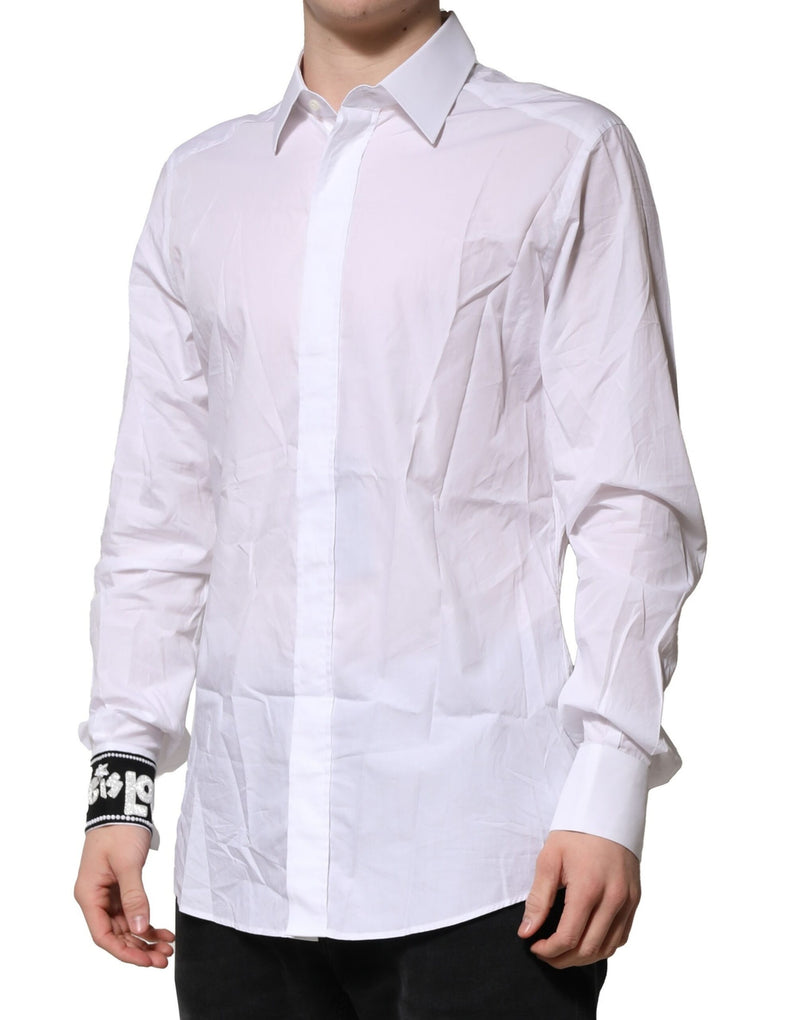 Camicia formale elegante da uomo in cotone bianco e oro Dolce & Gabbana