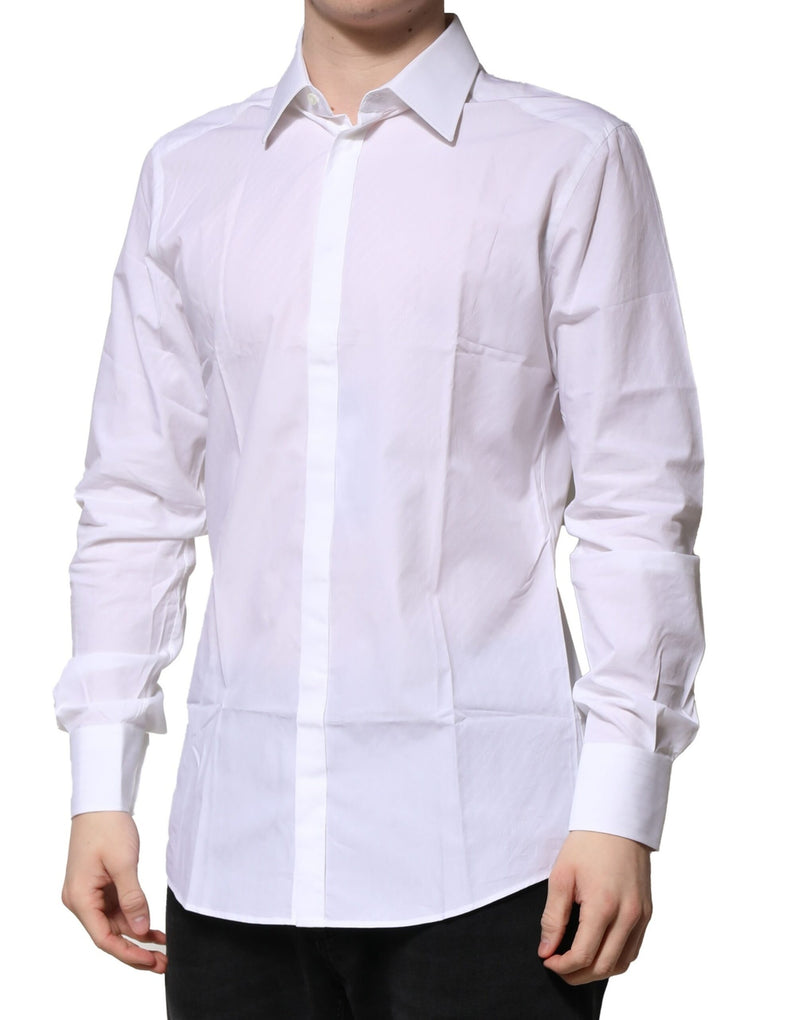 Camisa formal para hombre de manga larga en blanco y dorado de Dolce & Gabbana