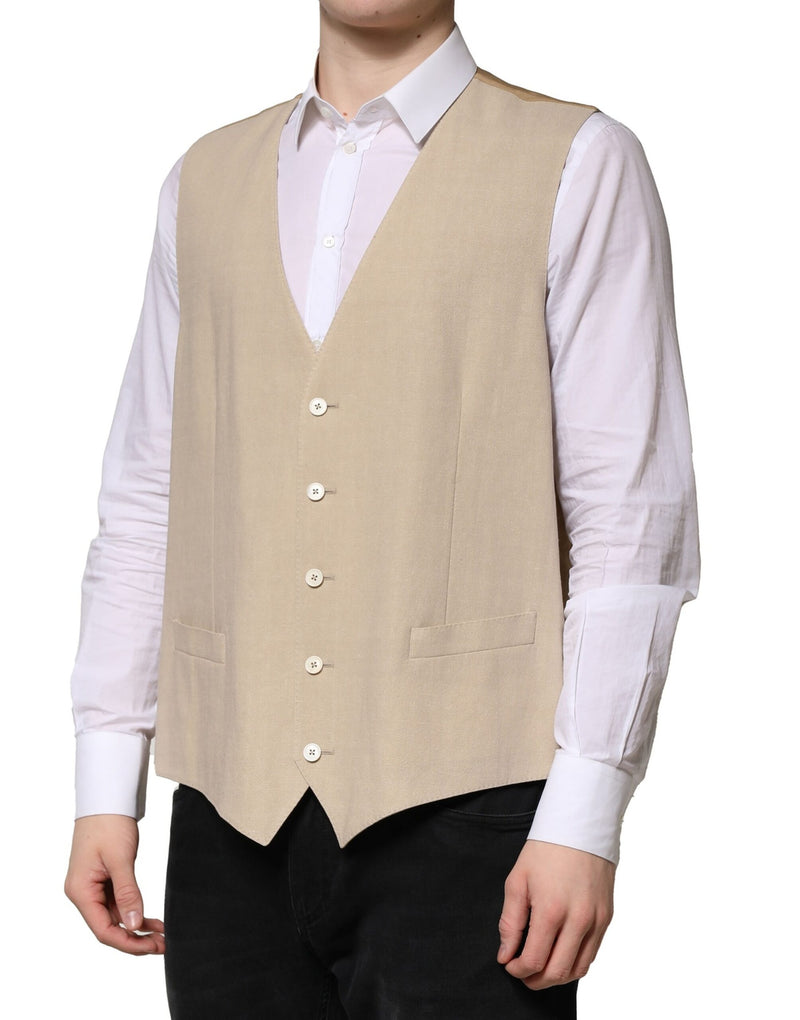 Chaleco formal de lino beige para hombre de Dolce & Gabbana