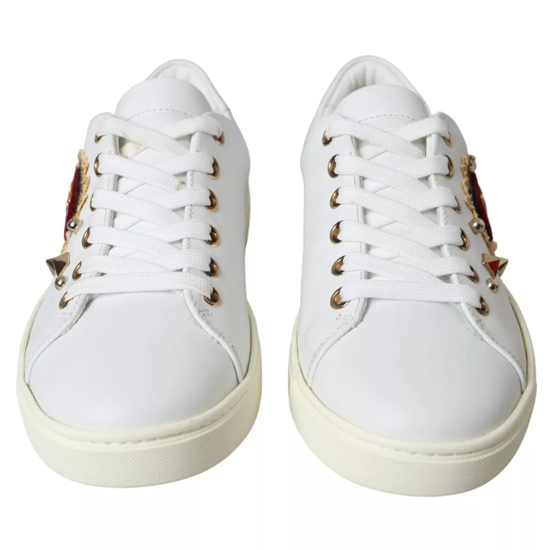 Baskets en cuir blanc avec cœur rouge et détails dorés Dolce & Gabbana