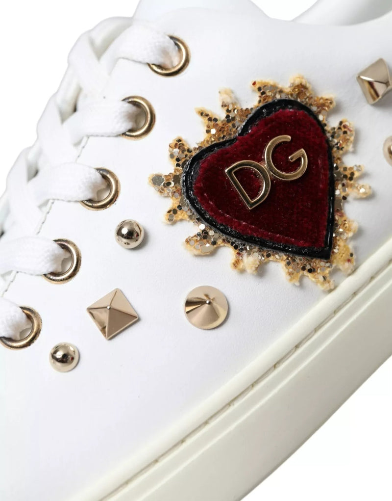 Baskets en cuir blanc avec cœur rouge et détails dorés Dolce & Gabbana