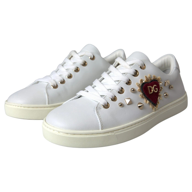 Baskets en cuir blanc avec cœur rouge et détails dorés Dolce & Gabbana