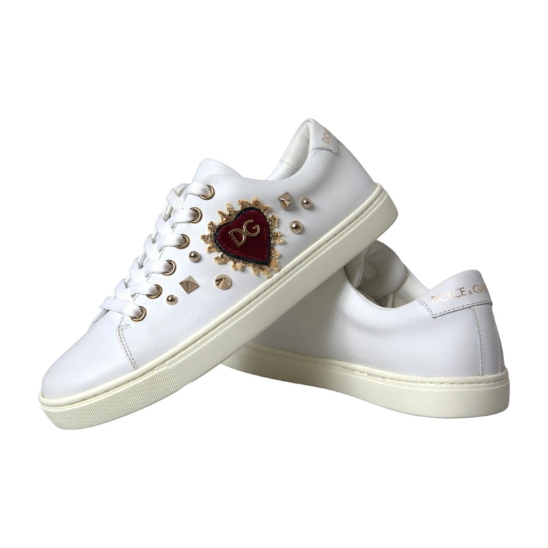 Baskets en cuir blanc avec cœur rouge et détails dorés Dolce & Gabbana