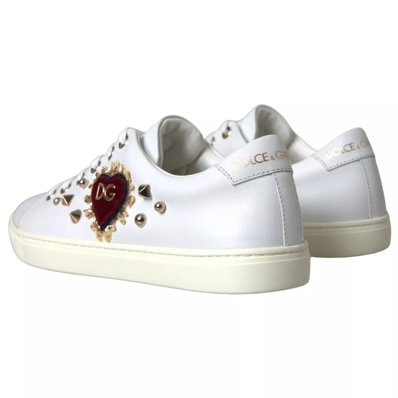 Baskets en cuir blanc avec cœur rouge et détails dorés Dolce & Gabbana