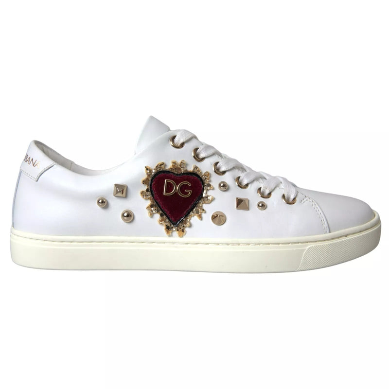 Baskets en cuir blanc avec cœur rouge et détails dorés Dolce & Gabbana