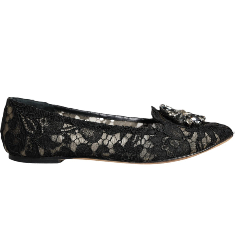 Mocassini ballerina in pizzo nero con cristalli Dolce & Gabbana