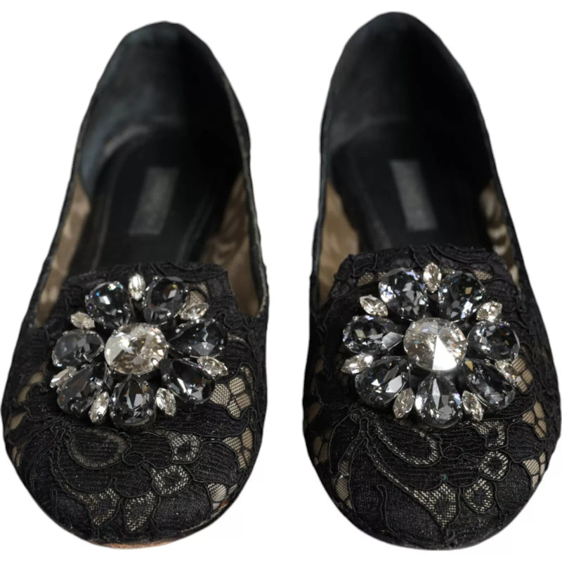 Mocassini ballerina in pizzo nero con cristalli Dolce & Gabbana
