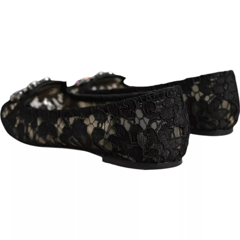 Mocassini ballerina in pizzo nero con cristalli Dolce & Gabbana
