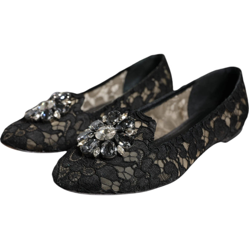 Mocassini ballerina in pizzo nero con cristalli Dolce & Gabbana