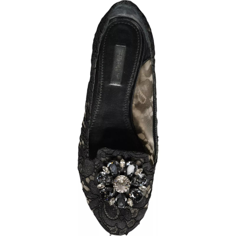 Mocassini ballerina in pizzo nero con cristalli Dolce & Gabbana
