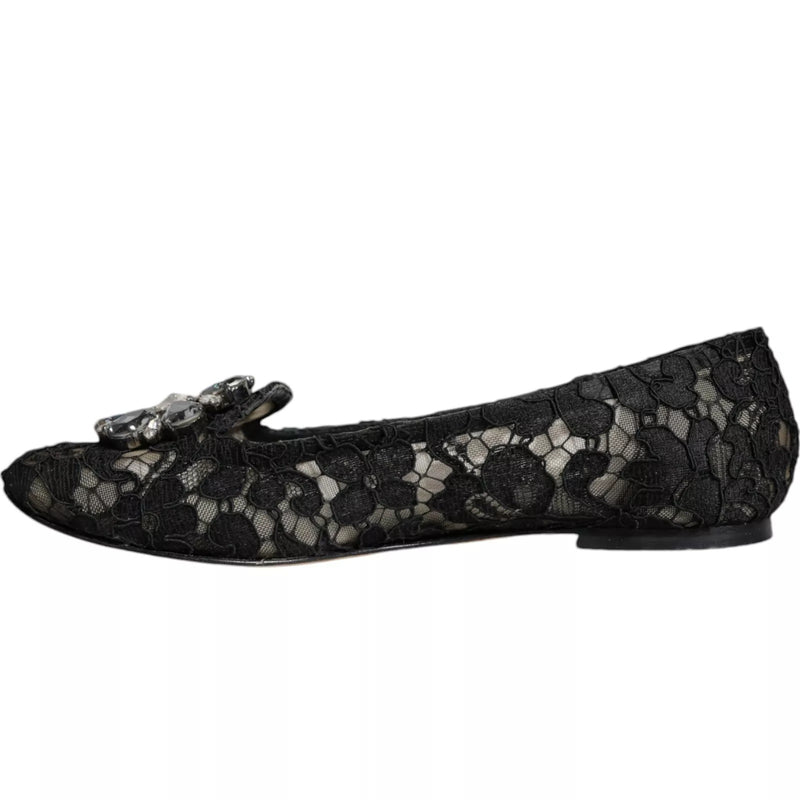Mocassini ballerina in pizzo nero con cristalli Dolce & Gabbana