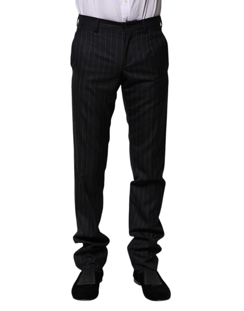 Pantaloni formali a righe in lana nera Dolce & Gabbana