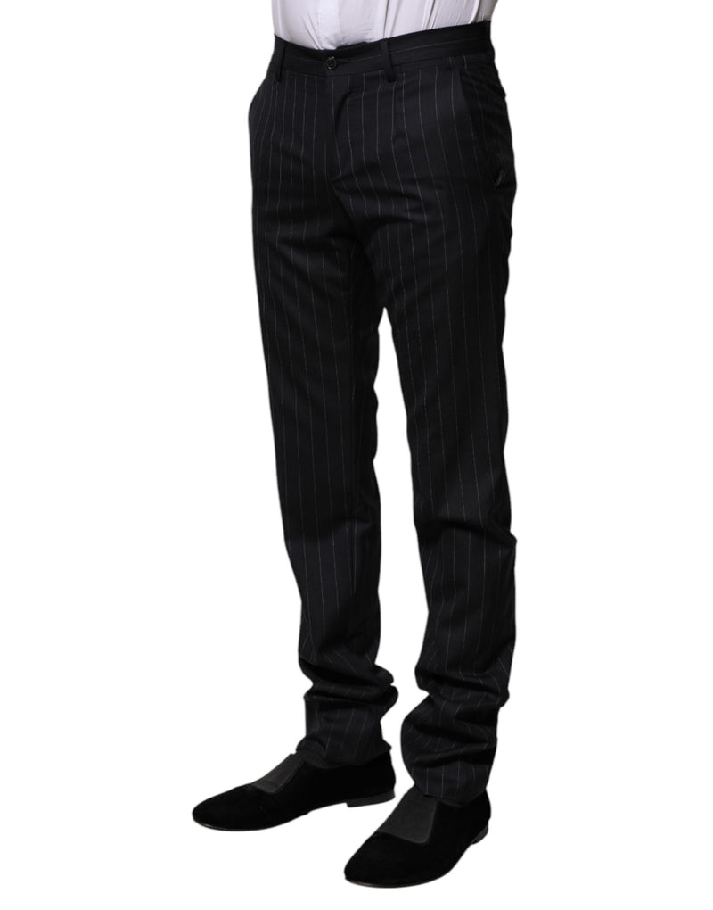 Pantaloni formali a righe in lana nera Dolce & Gabbana