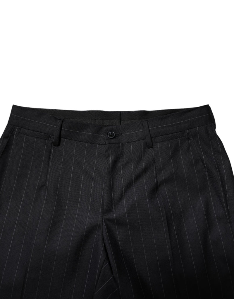 Pantaloni formali a righe in lana nera Dolce & Gabbana