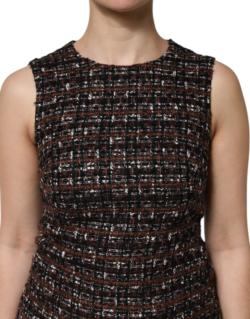 Robe trapèze courte multicolore sans manches en tweed Dolce & Gabbana
