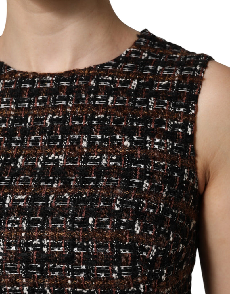 Robe trapèze courte multicolore sans manches en tweed Dolce & Gabbana