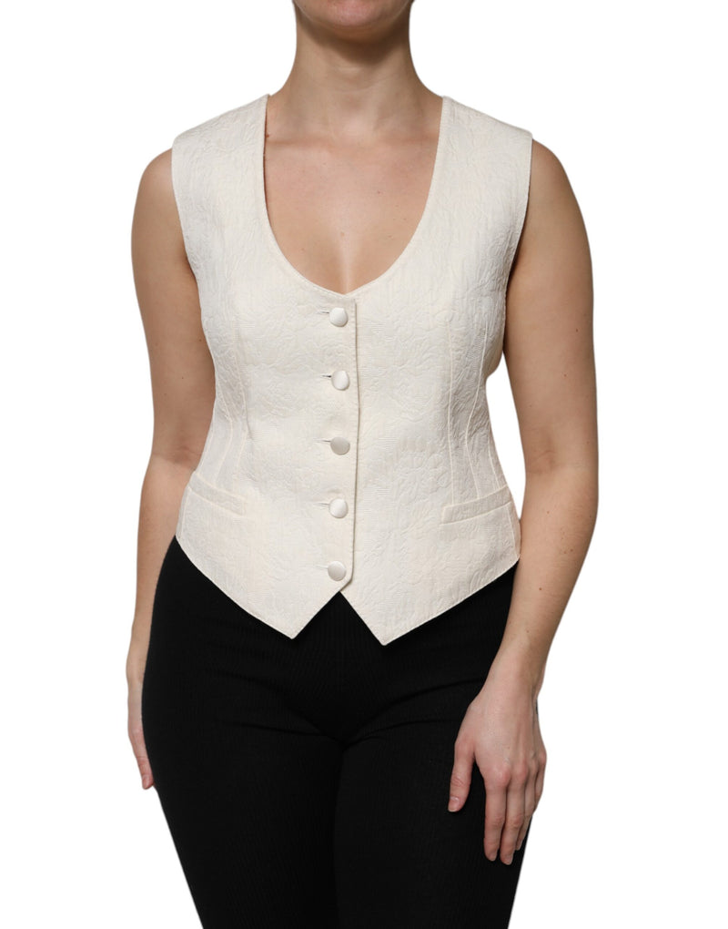 Top tipo chaleco sin mangas de algodón color marfil con botones de Dolce & Gabbana