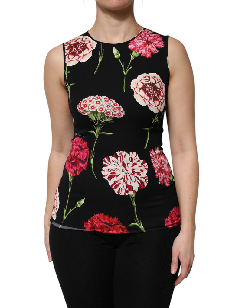 Blusa sin mangas negra con estampado floral de Dolce & Gabbana