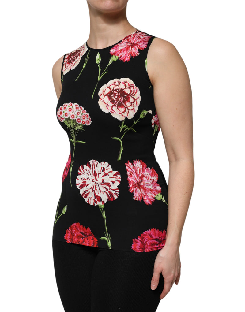 Blusa sin mangas negra con estampado floral de Dolce & Gabbana