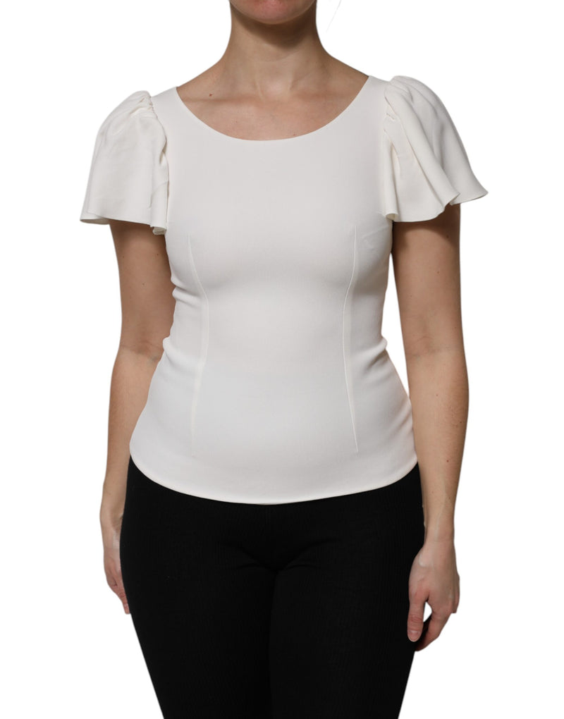 Dolce & Gabbana Top bianco in viscosa a maniche corte e girocollo