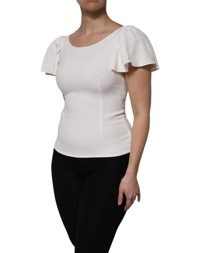 Dolce & Gabbana Top bianco in viscosa a maniche corte e girocollo
