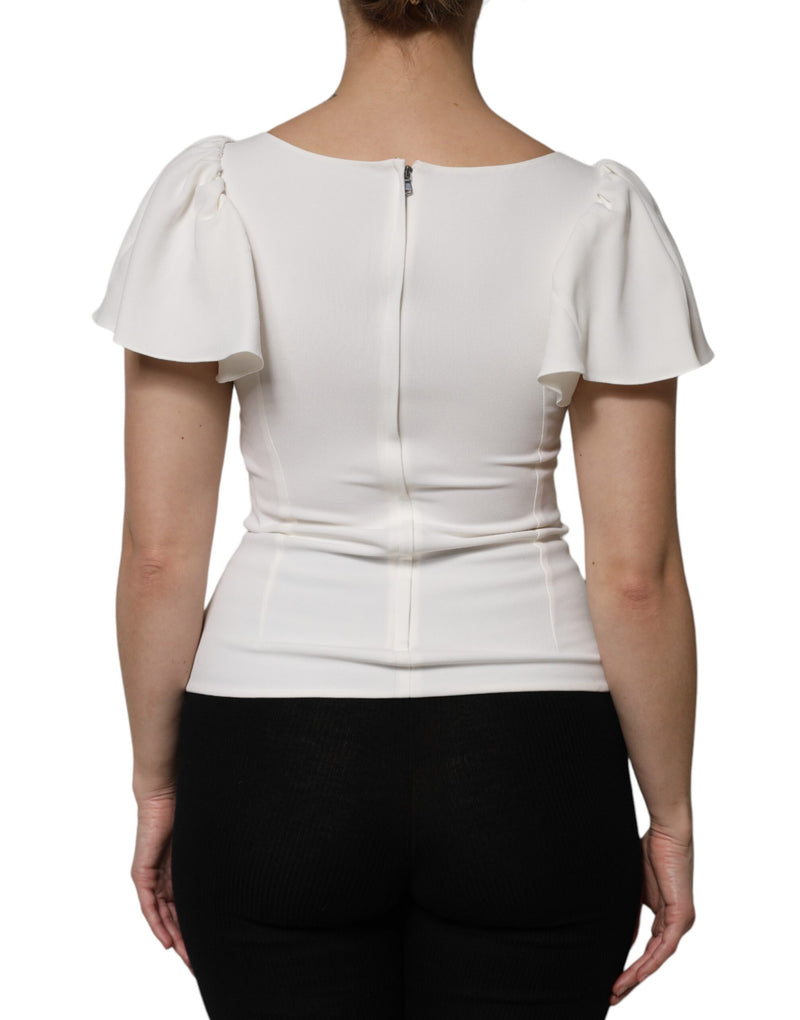 Dolce & Gabbana Top bianco in viscosa a maniche corte e girocollo