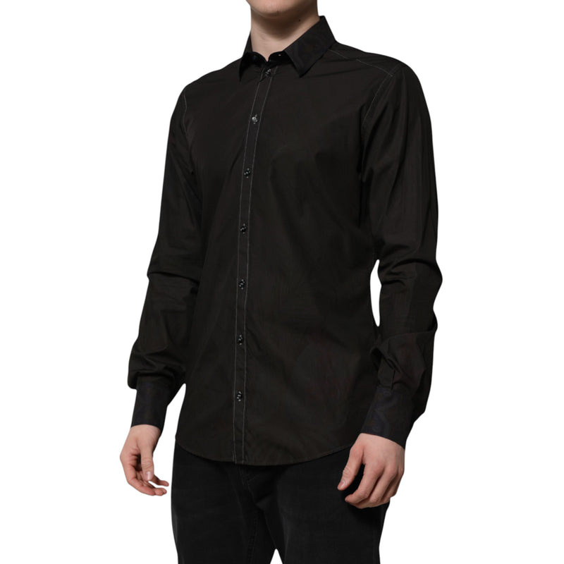 Camisa social preta de algodão jacquard com gola GOLD Dolce & Gabbana