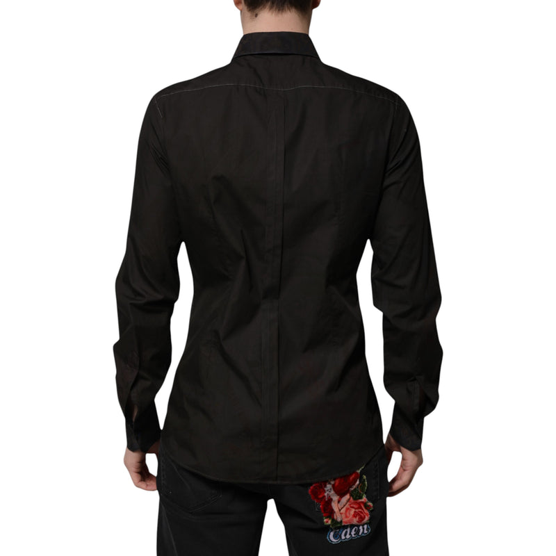 Camisa social preta de algodão jacquard com gola GOLD Dolce & Gabbana