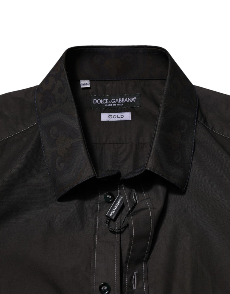 Camisa social preta de algodão jacquard com gola GOLD Dolce & Gabbana