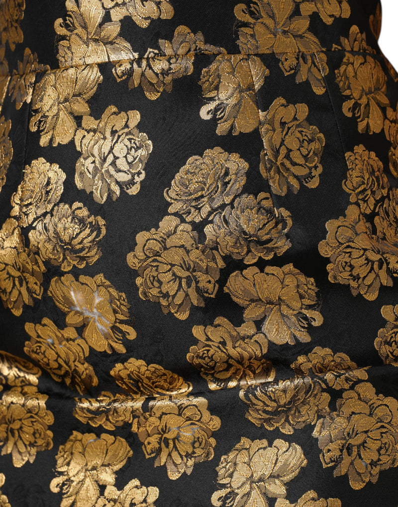 Dolce & Gabbana Black Gold Floral Print Jacquard Mini Skirt