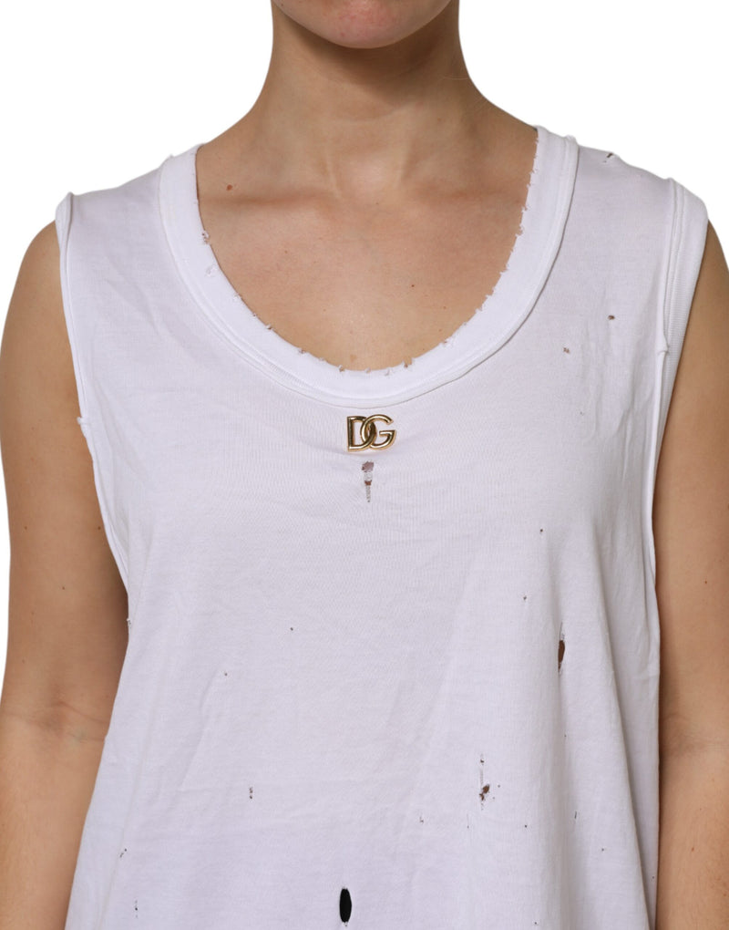Débardeur blanc sans manches à col rond en coton Dolce & Gabbana