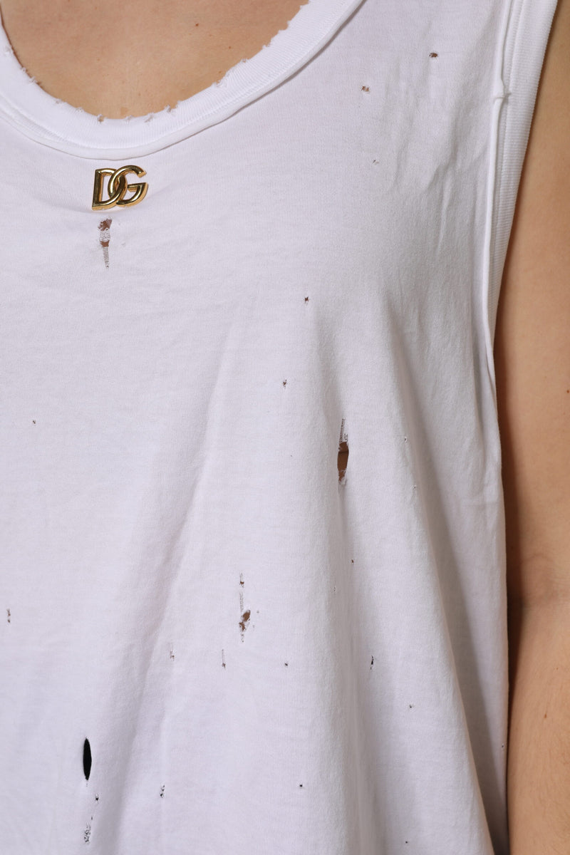 Débardeur blanc sans manches à col rond en coton Dolce & Gabbana