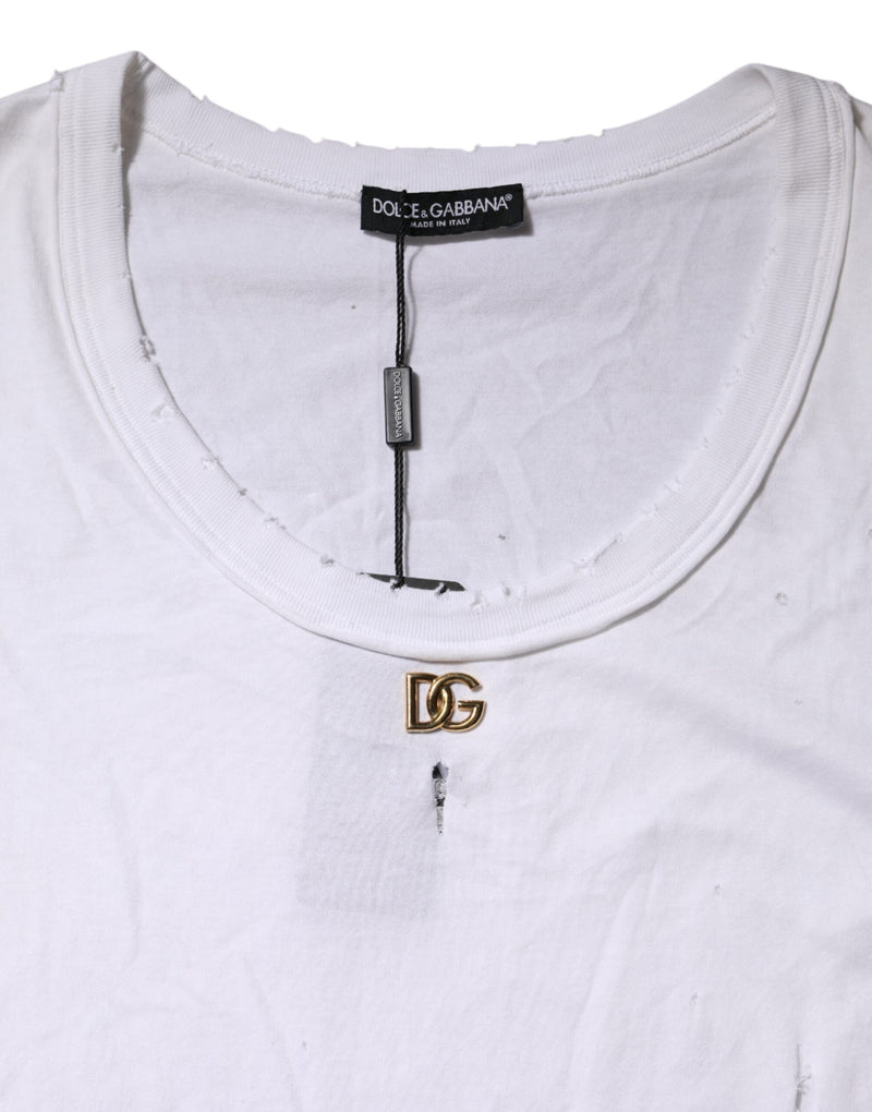 Débardeur blanc sans manches à col rond en coton Dolce & Gabbana