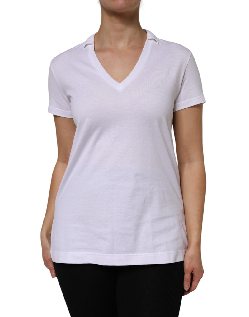 T-shirt blanc à manches courtes et col en V en coton Dolce & Gabbana