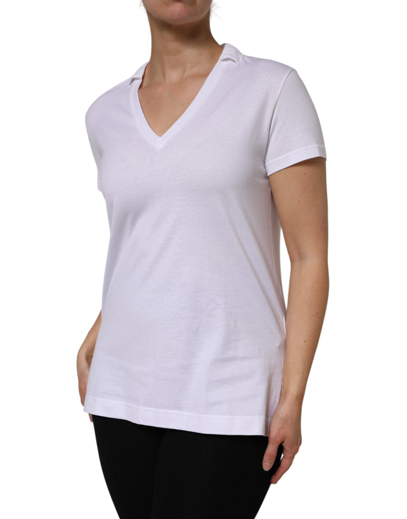 T-shirt blanc à manches courtes et col en V en coton Dolce & Gabbana